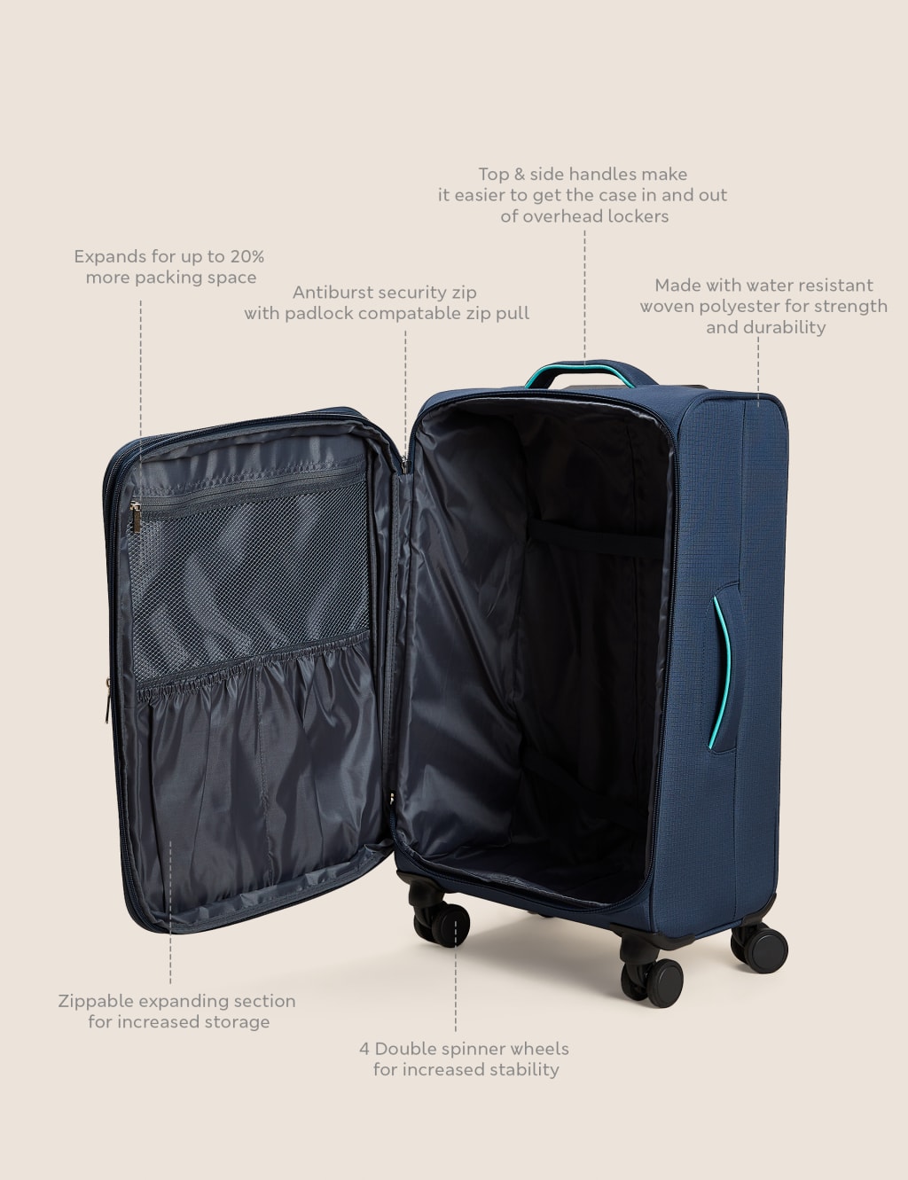 Seville 4 Wheel Soft Medium Suitcase 6 of 7