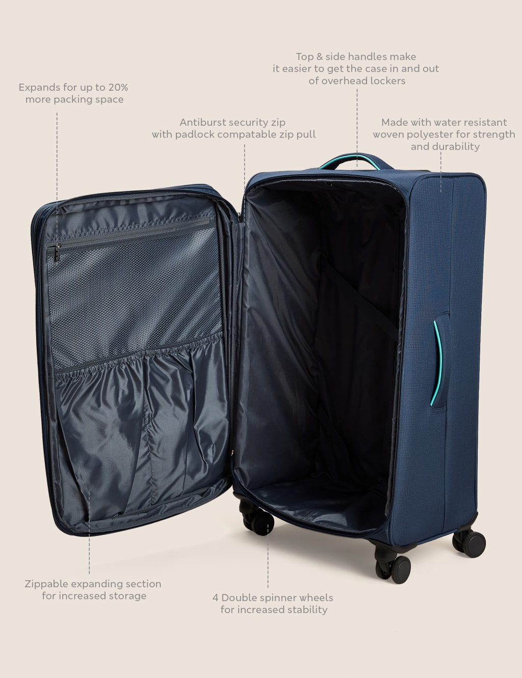 Seville 4 Wheel Soft Large Suitcase 6 of 8