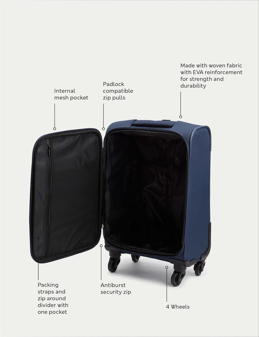 Palma 4 Wheel Soft Cabin Suitcase 7 of 7