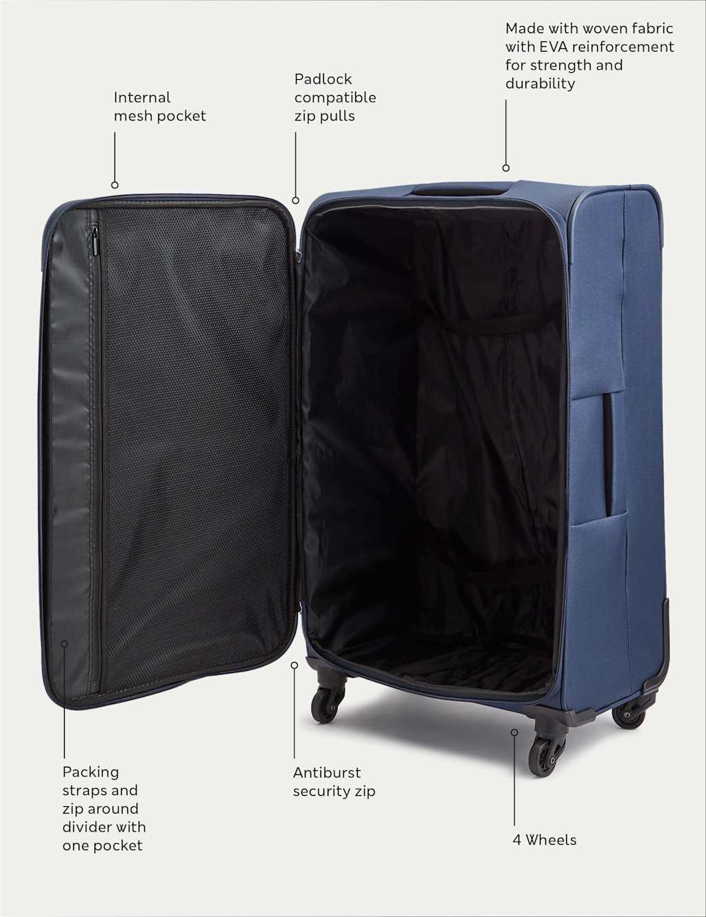 Palma 4 Wheel Soft Large Suitcase 7 of 7