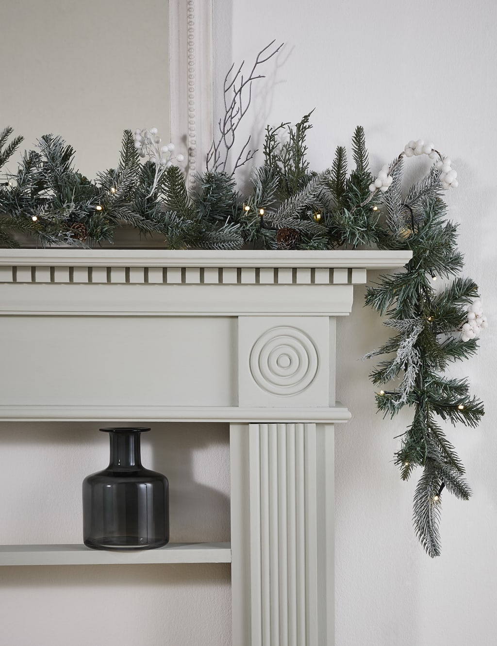 12ft Pre Lit Snowy Garland 1 of 5