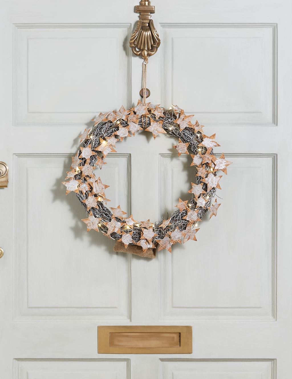 18 inch Lit Glitter Birch Stars Wreath 1 of 6