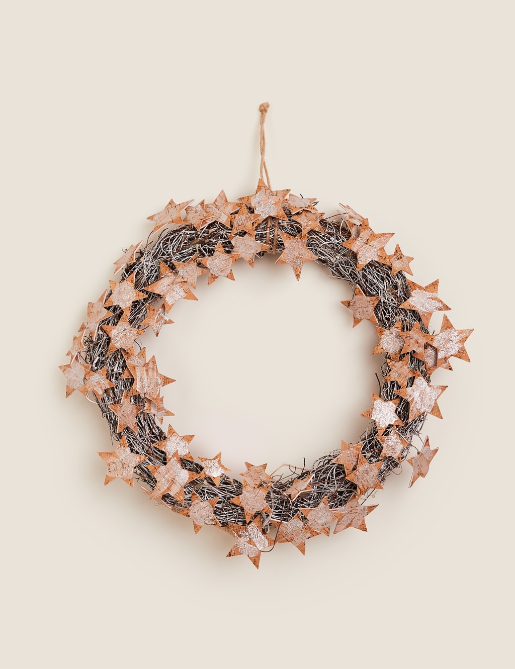 18 inch Lit Glitter Birch Stars Wreath 3 of 6