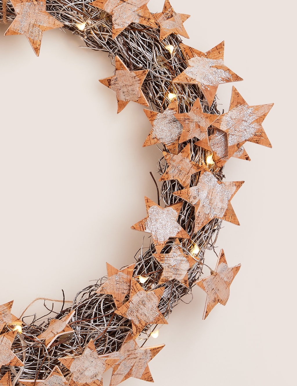 18 inch Lit Glitter Birch Stars Wreath 5 of 6