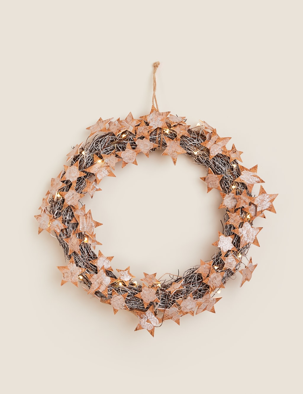 18 inch Lit Glitter Birch Stars Wreath 6 of 6