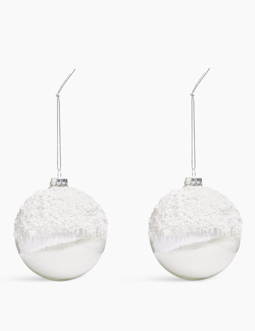 2 Pack White Glitter Top Baubles 1 of 2