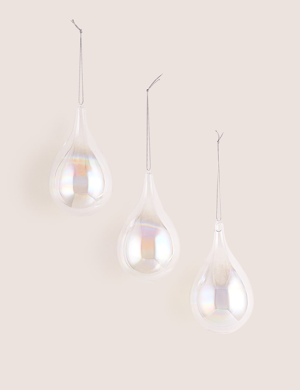 3 Pack Iridescent Droplet Christmas Baubles 1 of 2