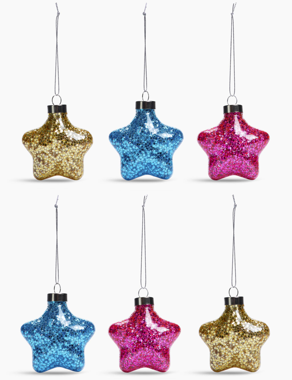 6 Pack Sequin Star Decorations 1 of 3