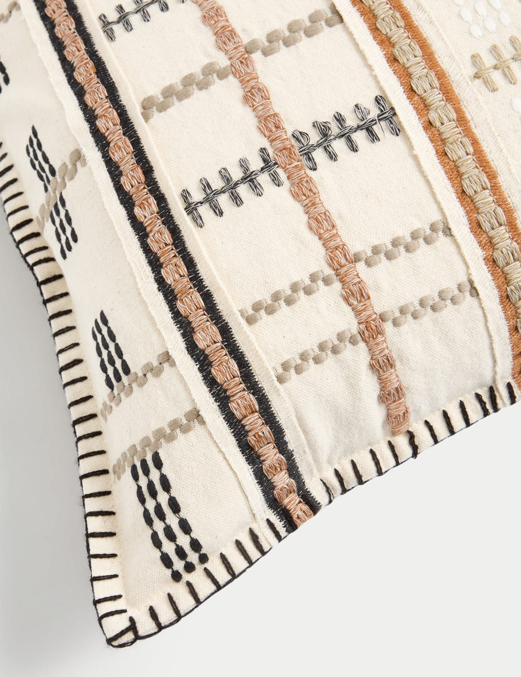 Pure Cotton Grid Embroidered Bolster Cushion 4 of 6
