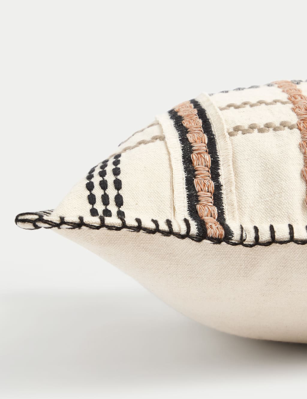 Pure Cotton Grid Embroidered Bolster Cushion 2 of 6