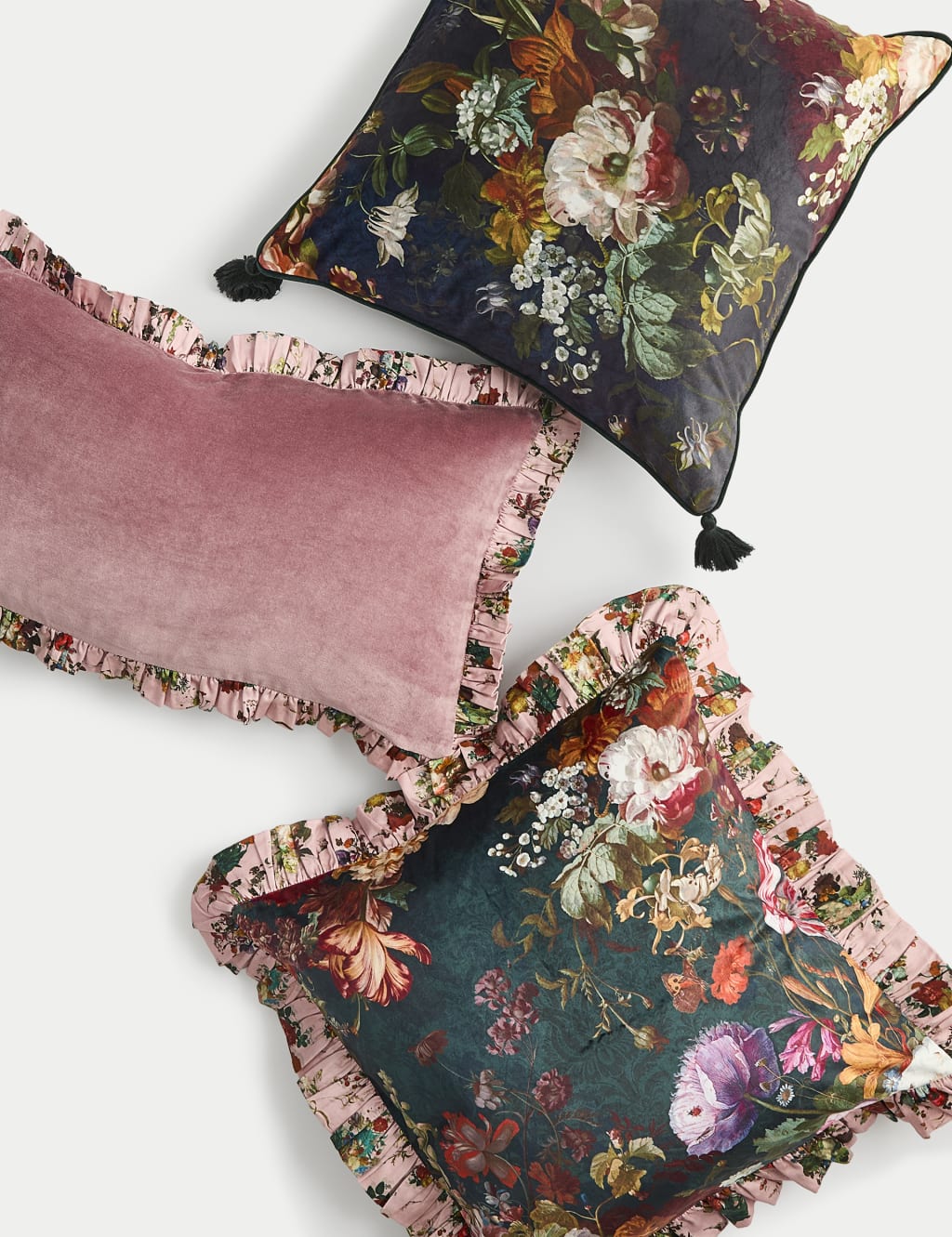 Velvet Floral Ruffle Trim Cushion 2 of 2