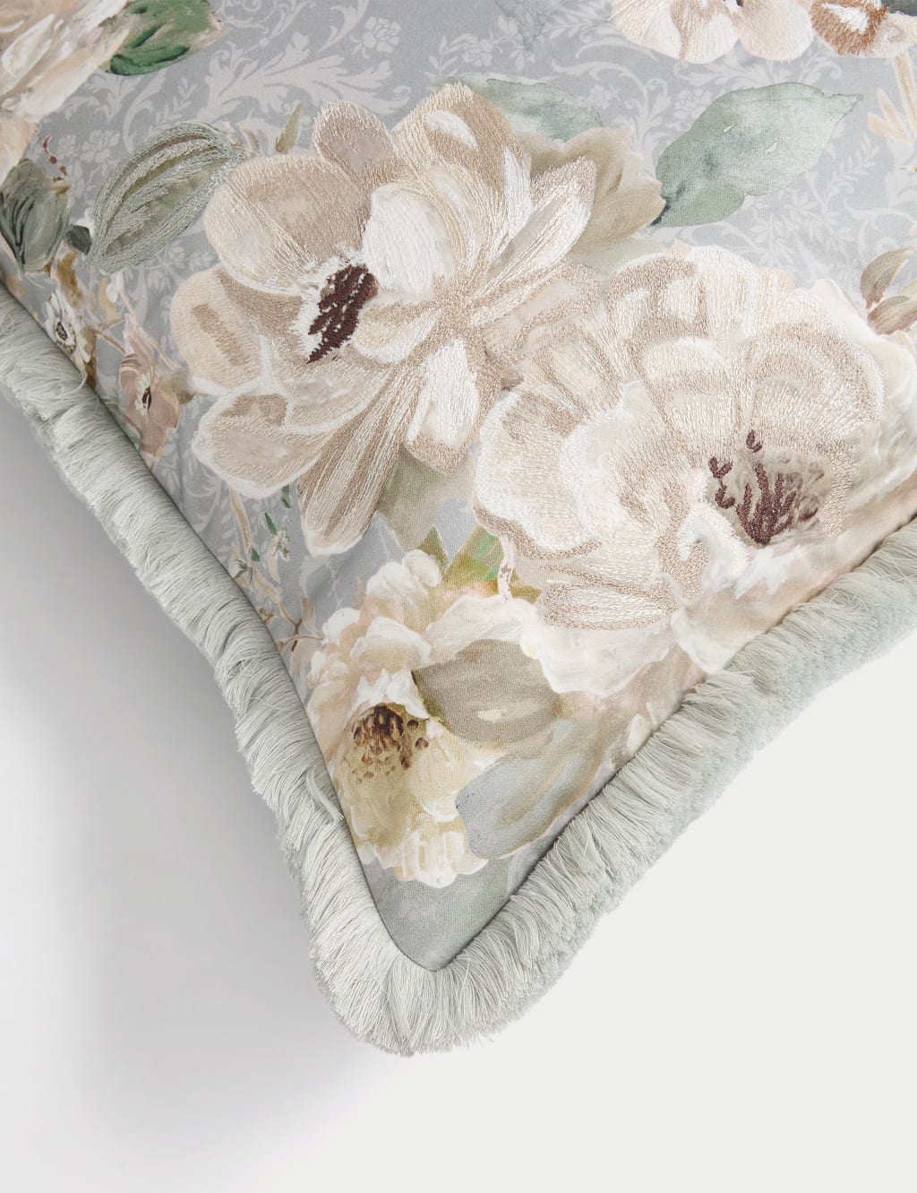 Pure Cotton Floral Fringed Cushion 4 of 5