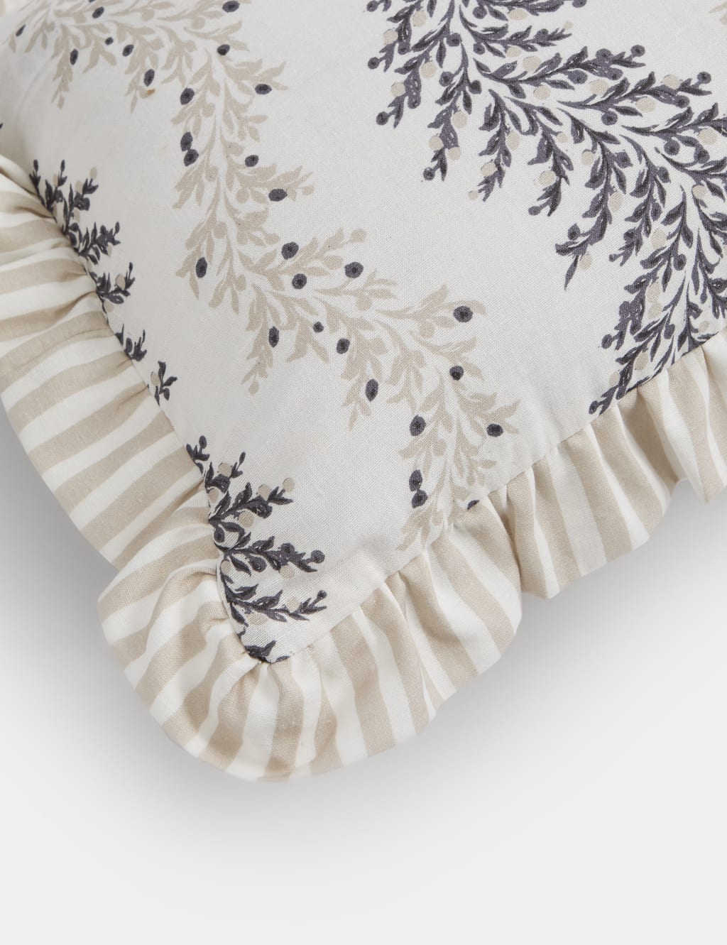 Cotton with Linen Leaf & Striped Bolster Cushion 4 of 4