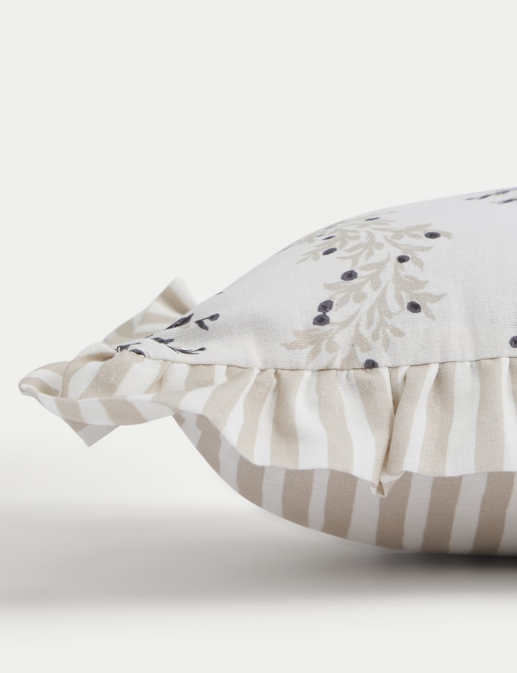 Cotton with Linen Leaf & Striped Bolster Cushion 2 of 4