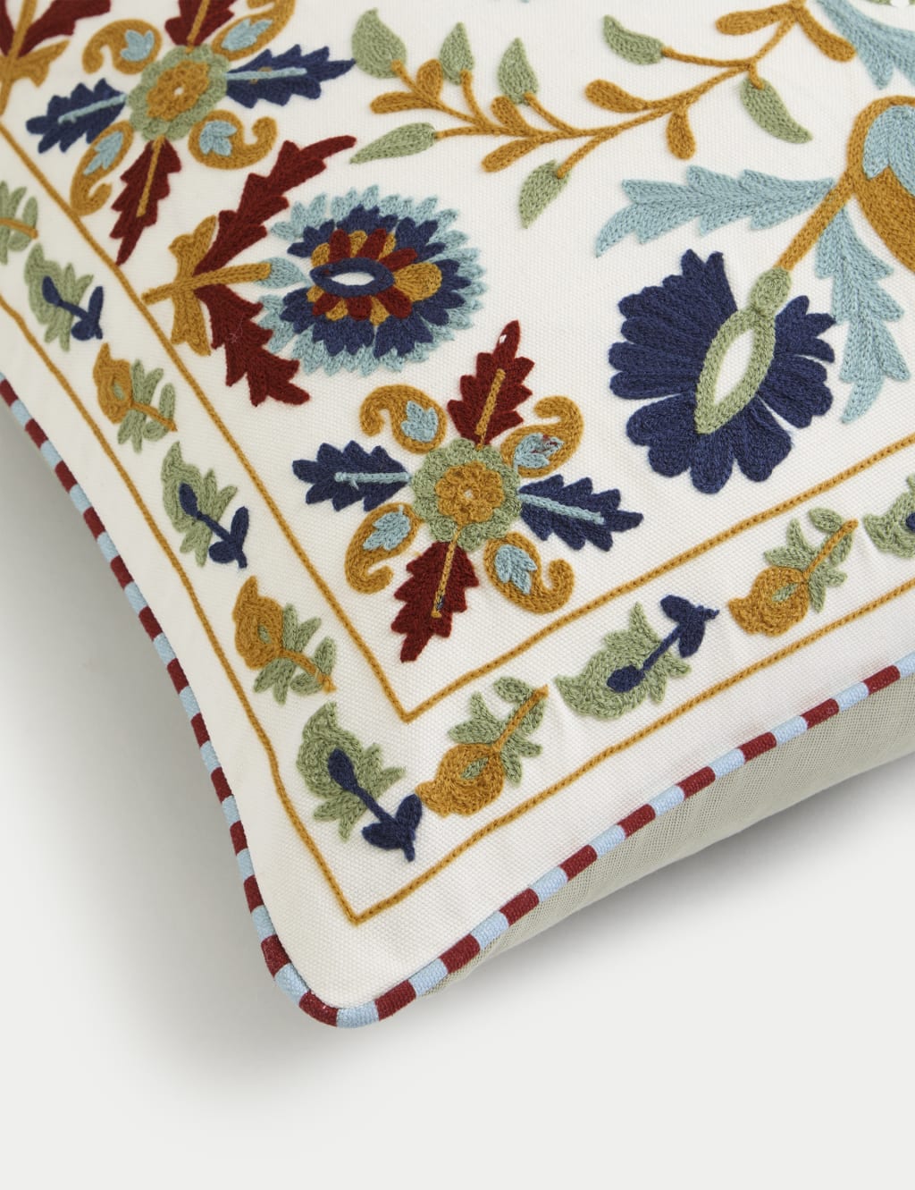 Pure Cotton Floral Embroidered Cushion 4 of 4