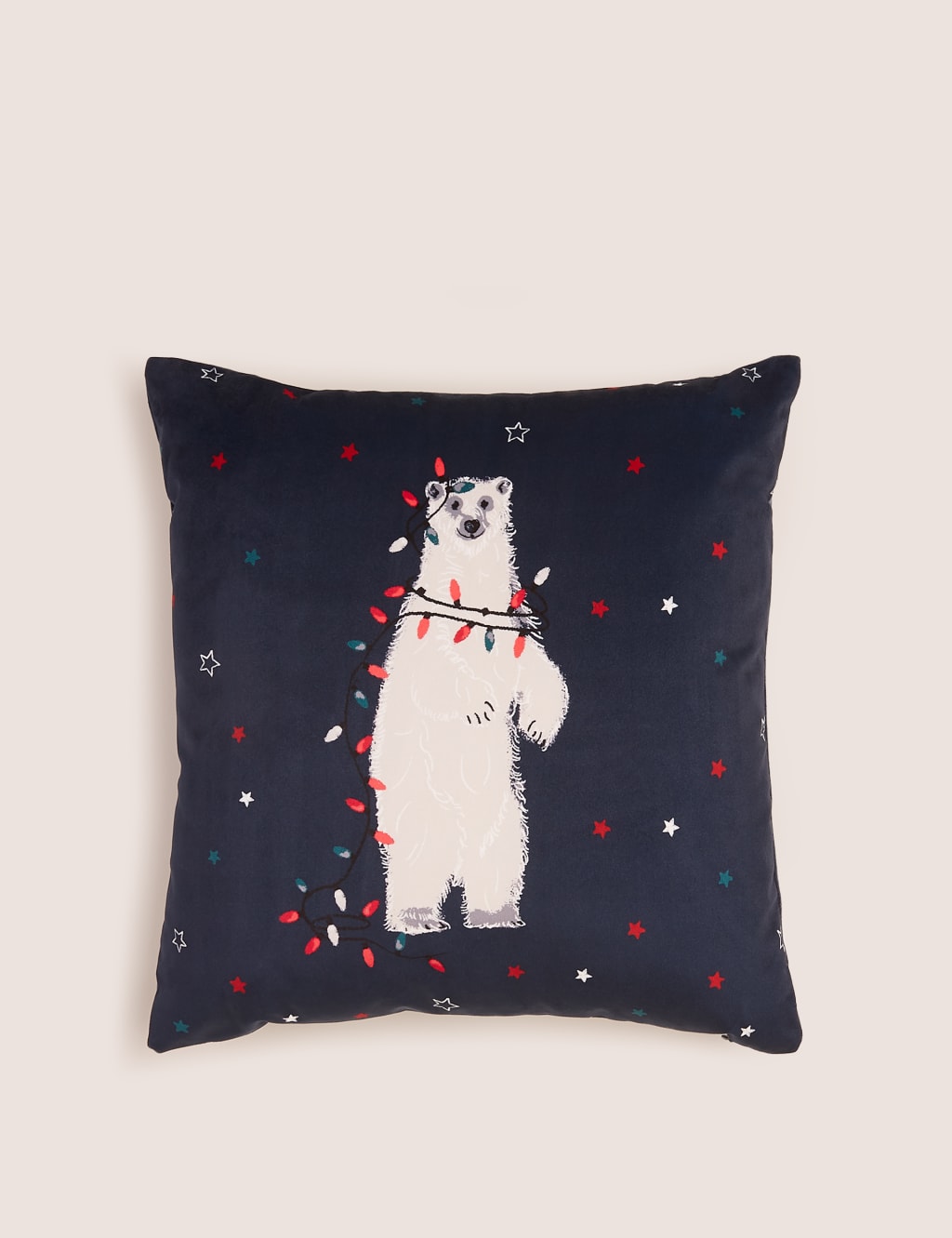 Velvet Polar Bear Small Christmas Cushion 1 of 5