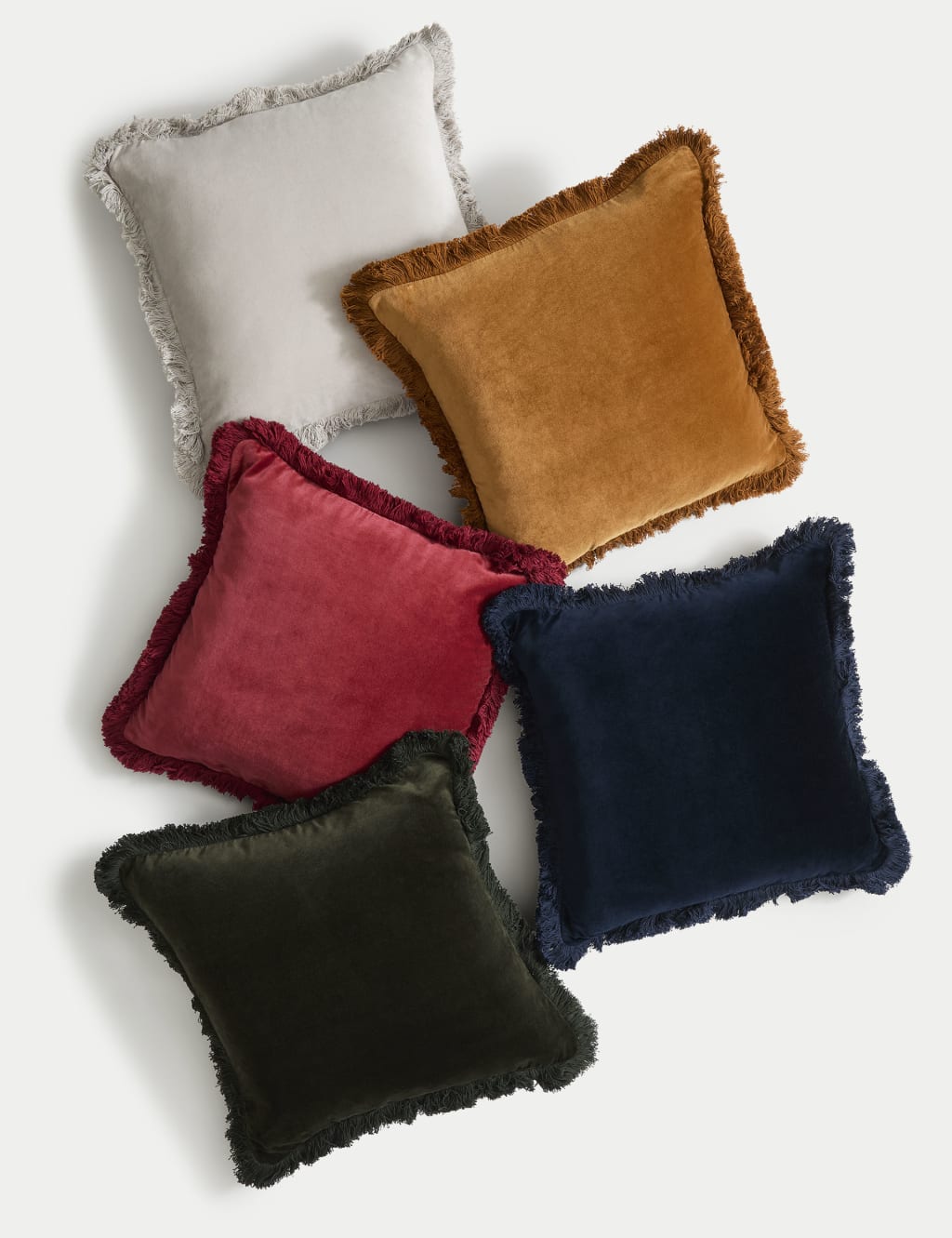 Pure Cotton Velvet Fringed Cushion M S Collection M S