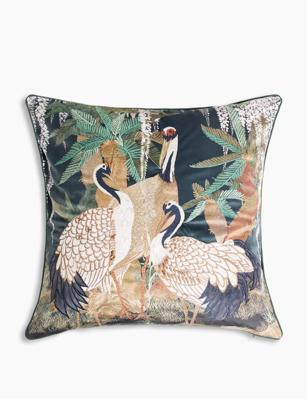 Azalea Bird Print Embroidered Cushion 1 of 5