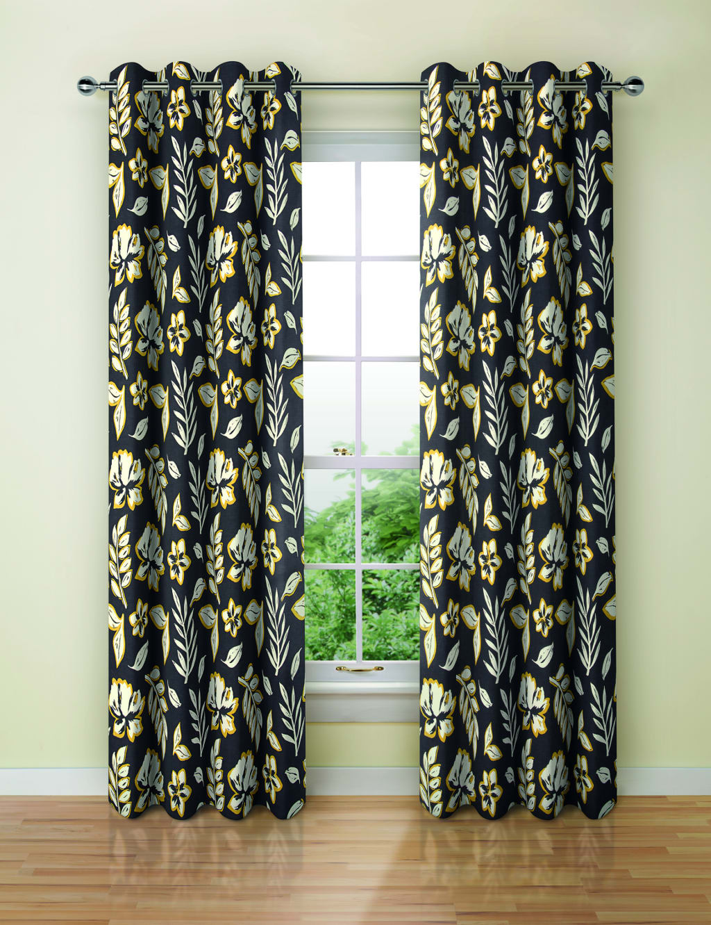 Modern Floral Print Eyelet Curtains 1 of 2