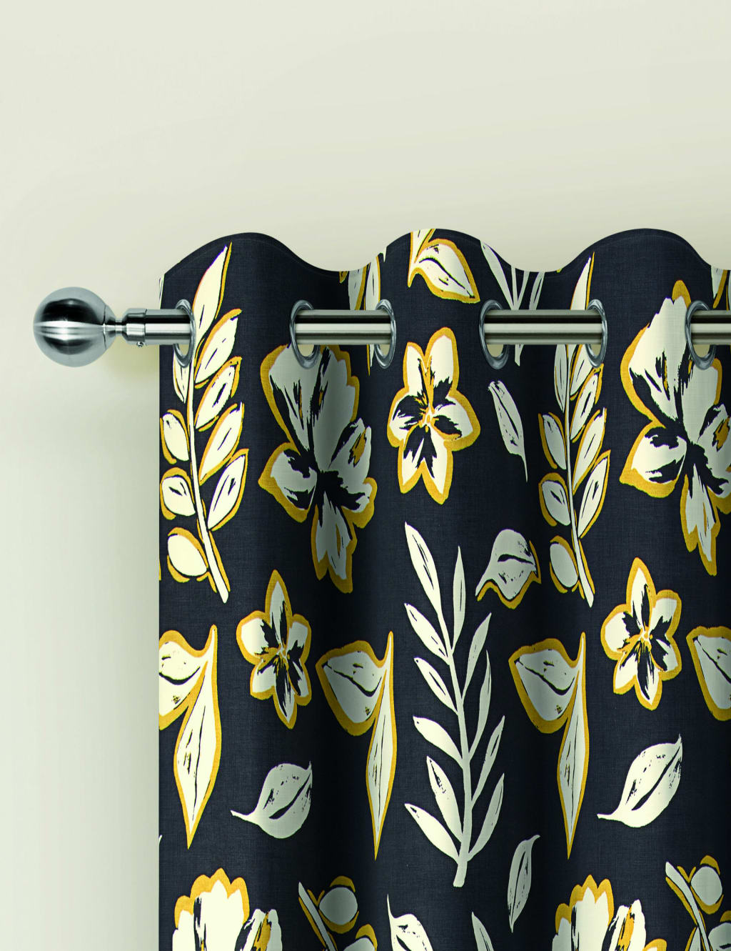 Modern Floral Print Eyelet Curtains 2 of 2