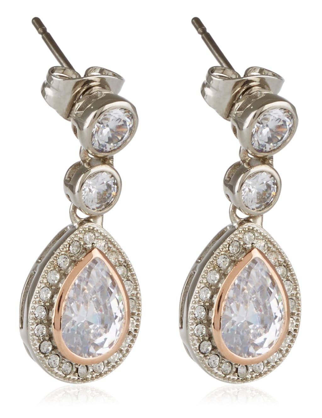 Platinum Plated Bezel Pear Drop Earrings 1 of 1