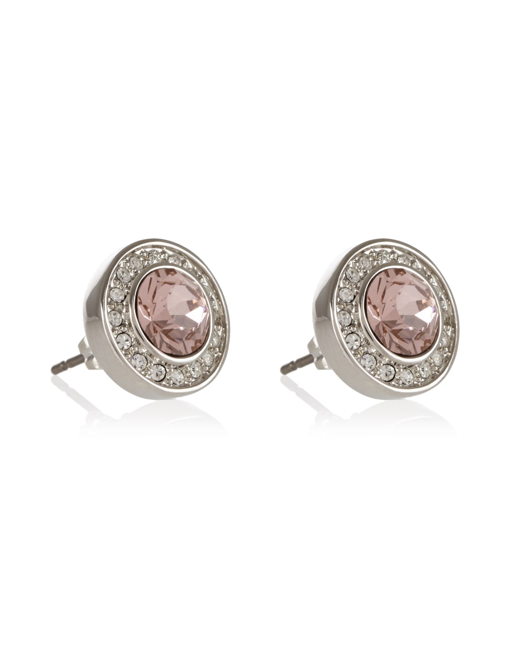 Platinum Plated Diamanté Stud Earrings 1 of 2