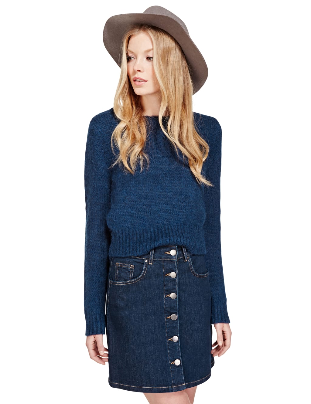 Round Neck Boxy Cropped Jumper with Mohair Limited Edition M S