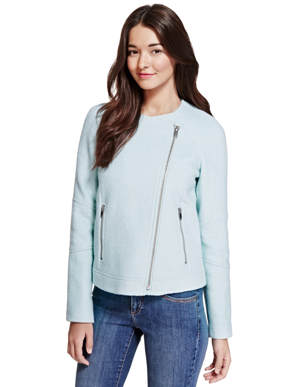 Front Zip Biker Jacket with Wool 1 of 4