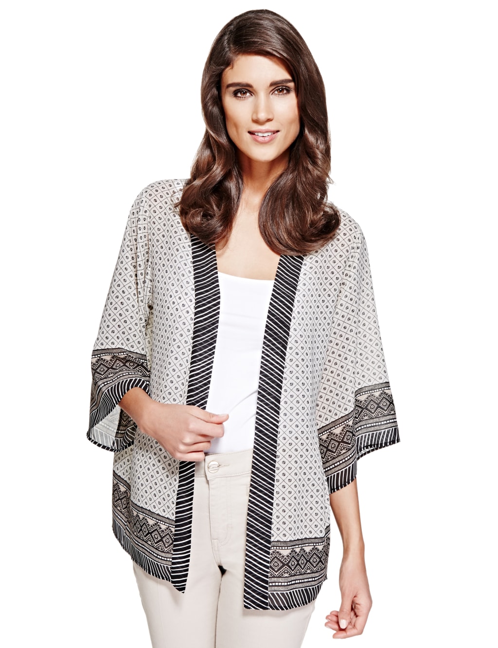 Border Print Kimono Wrap Top 1 of 6