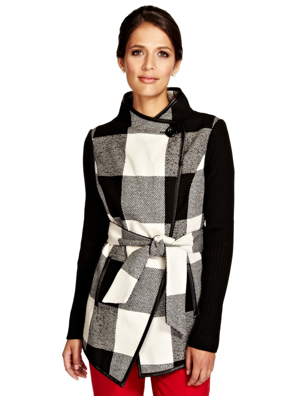 Checked & Belted Jacket with Wool 1 of 8