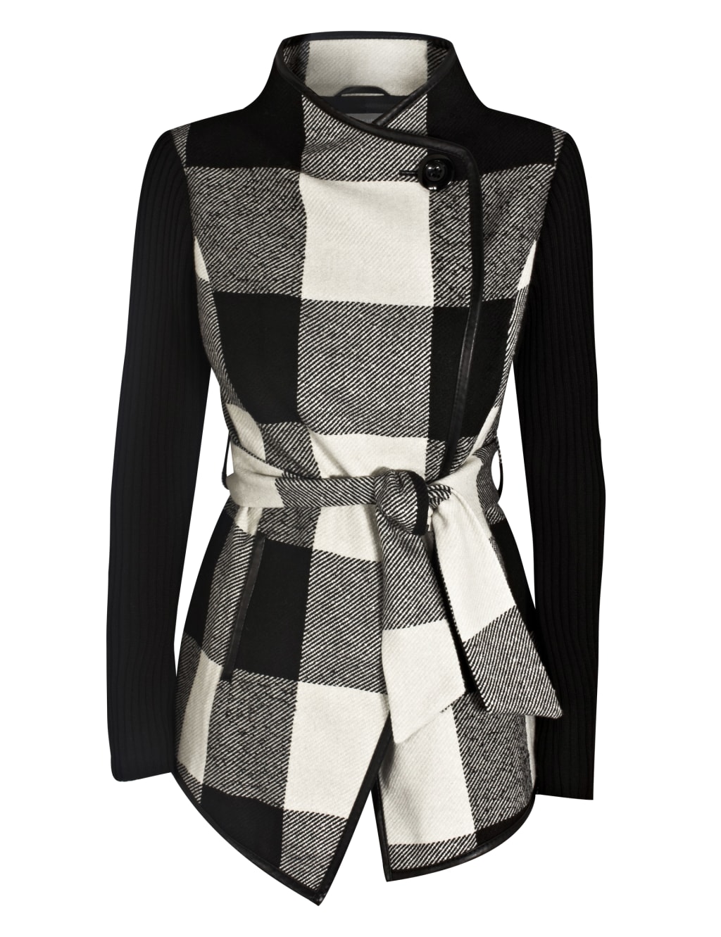 Checked & Belted Jacket with Wool 4 of 8