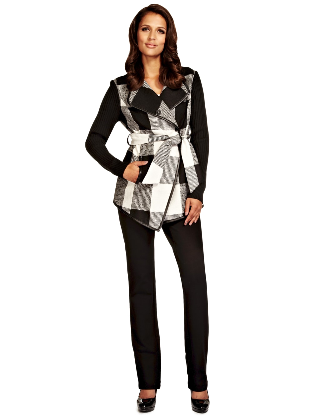 Checked & Belted Jacket with Wool 5 of 8