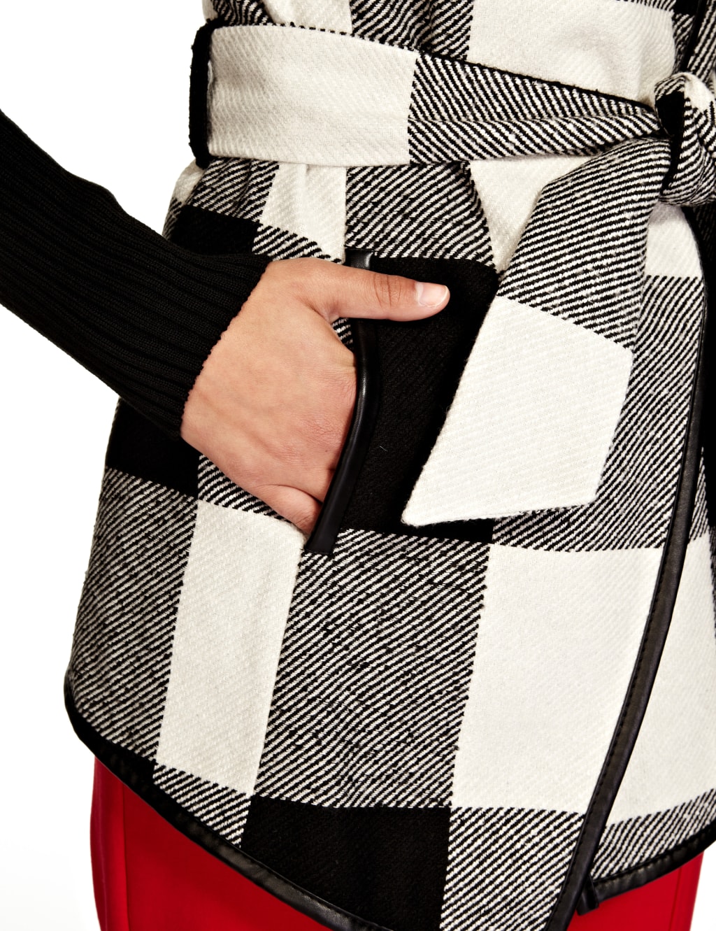 Checked & Belted Jacket with Wool 8 of 8
