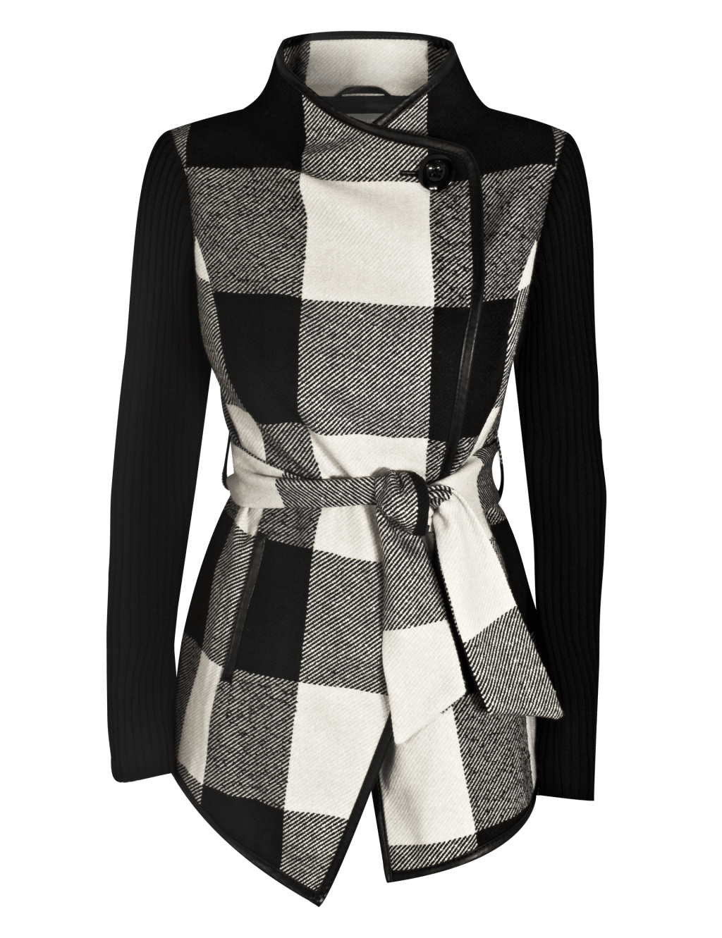 Checked & Belted Jacket with Wool 2 of 8