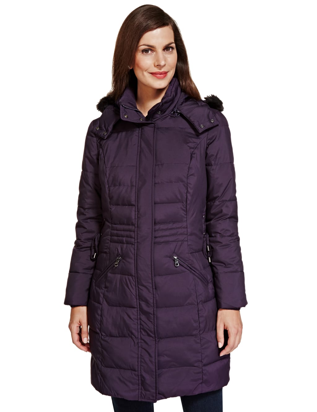 Detachable Faux Fur Trim Padded Coat with Stormwear Per Una M S