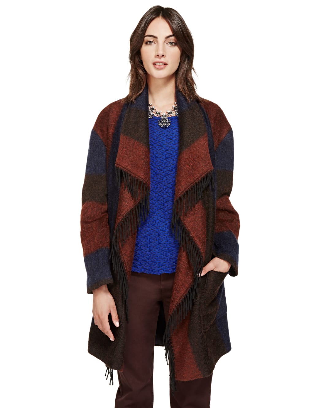 Fringed & Striped Blanket Coat with Wool 1 of 4