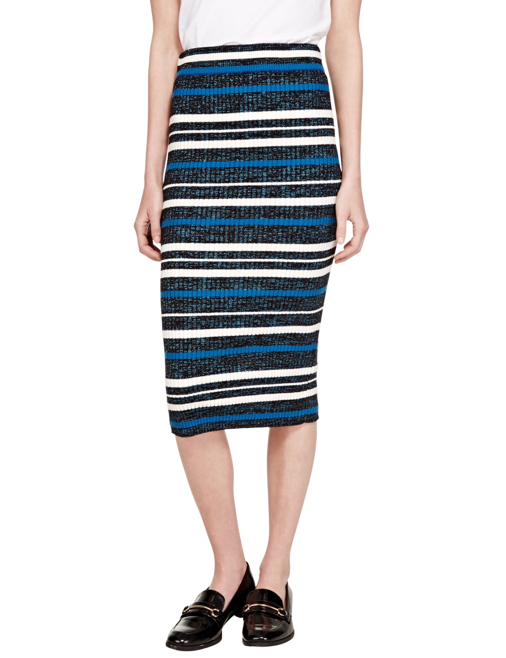 Metallic Effect Striped Bodycon Skirt Limited Edition M S