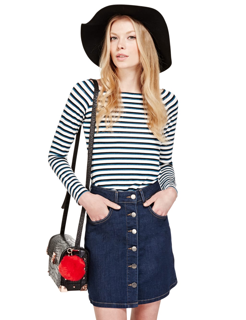 Metallic Effect Bardot Striped Top 1 of 4