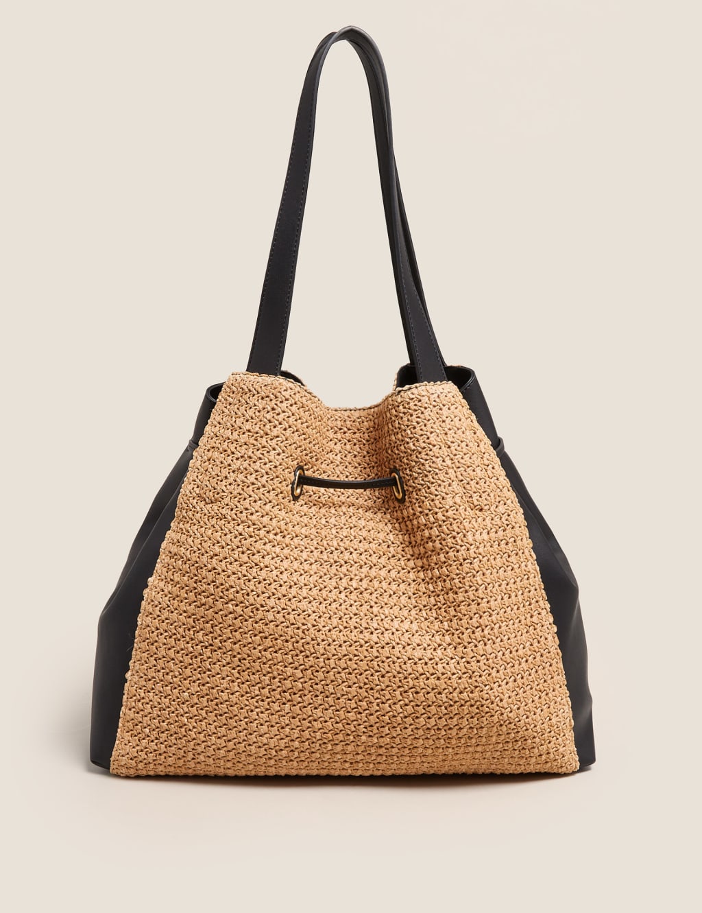 Drawstring Straw Tote Bag