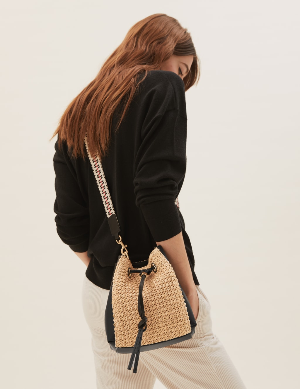 Straw drawstring bag hot sale