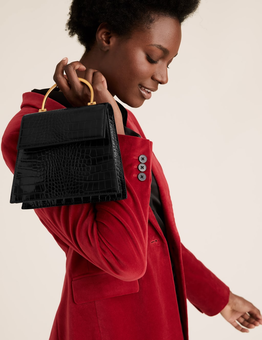 Croc Effect Top Handle Cross Body Bag M S Collection M S