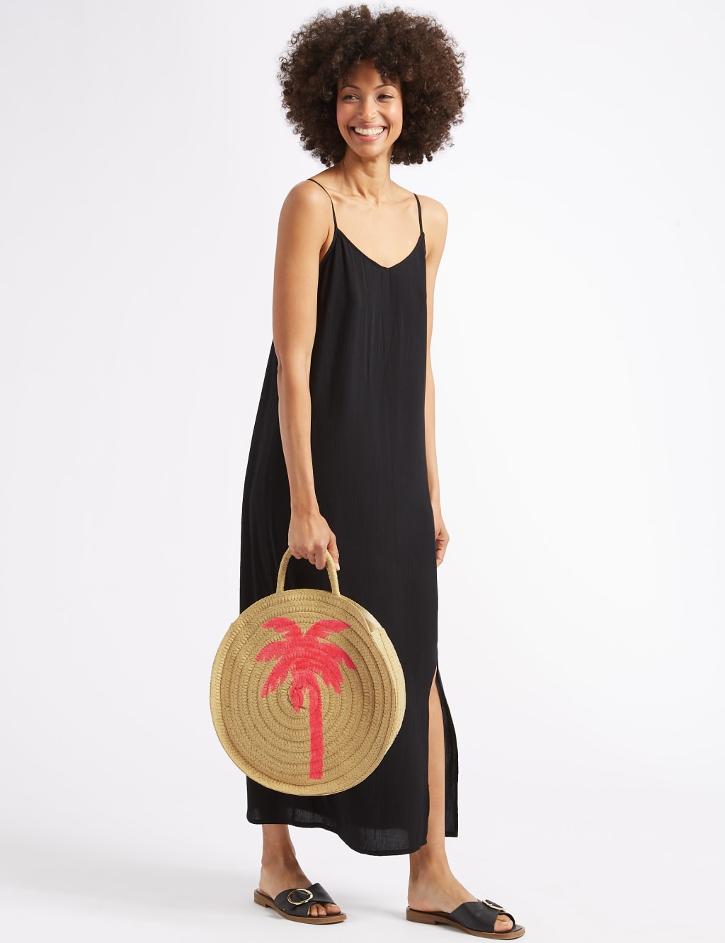 Palm Tree Circle Straw Shopper Bag 1 of 5
