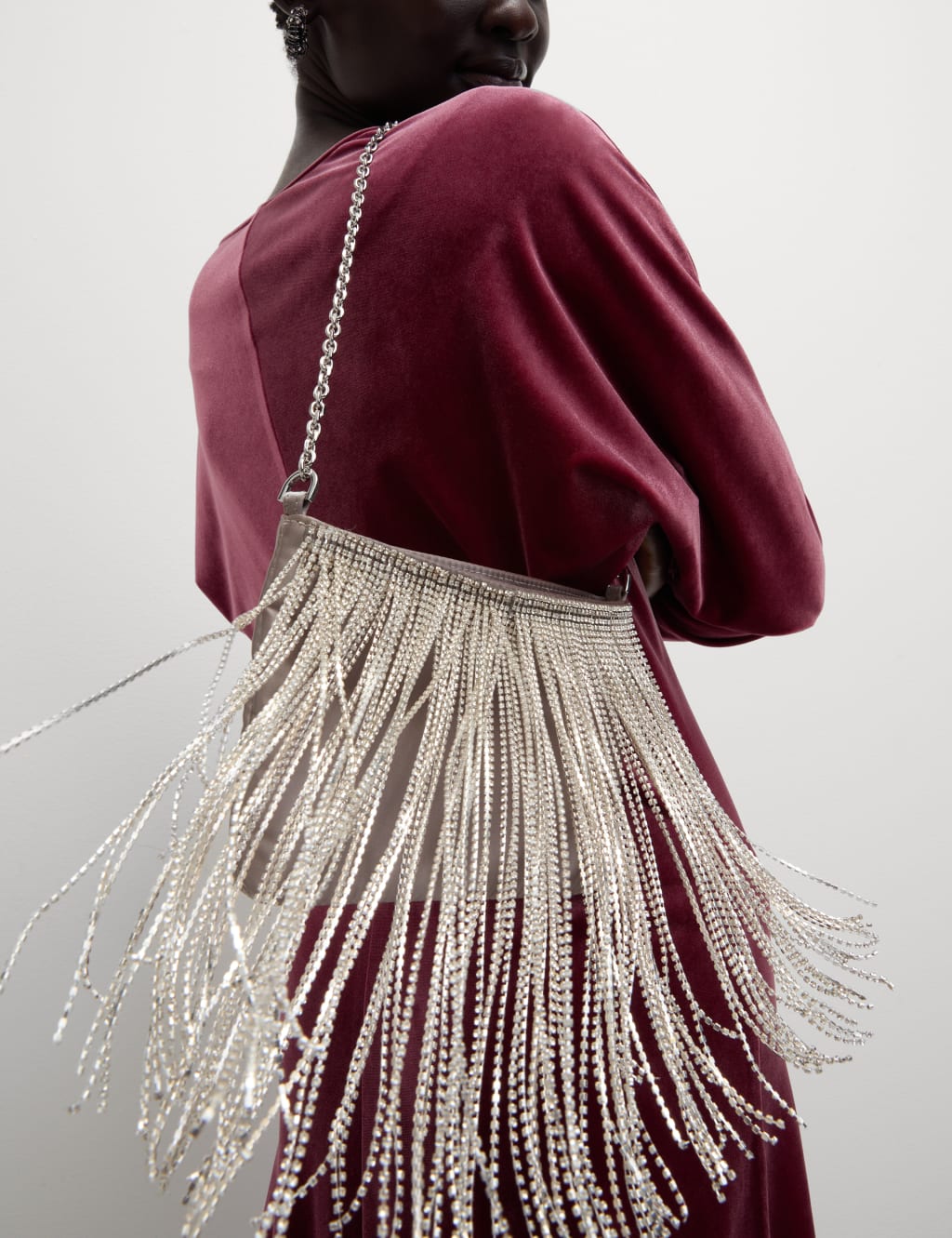 Diamante Fringed Shoulder Bag M S Collection M S