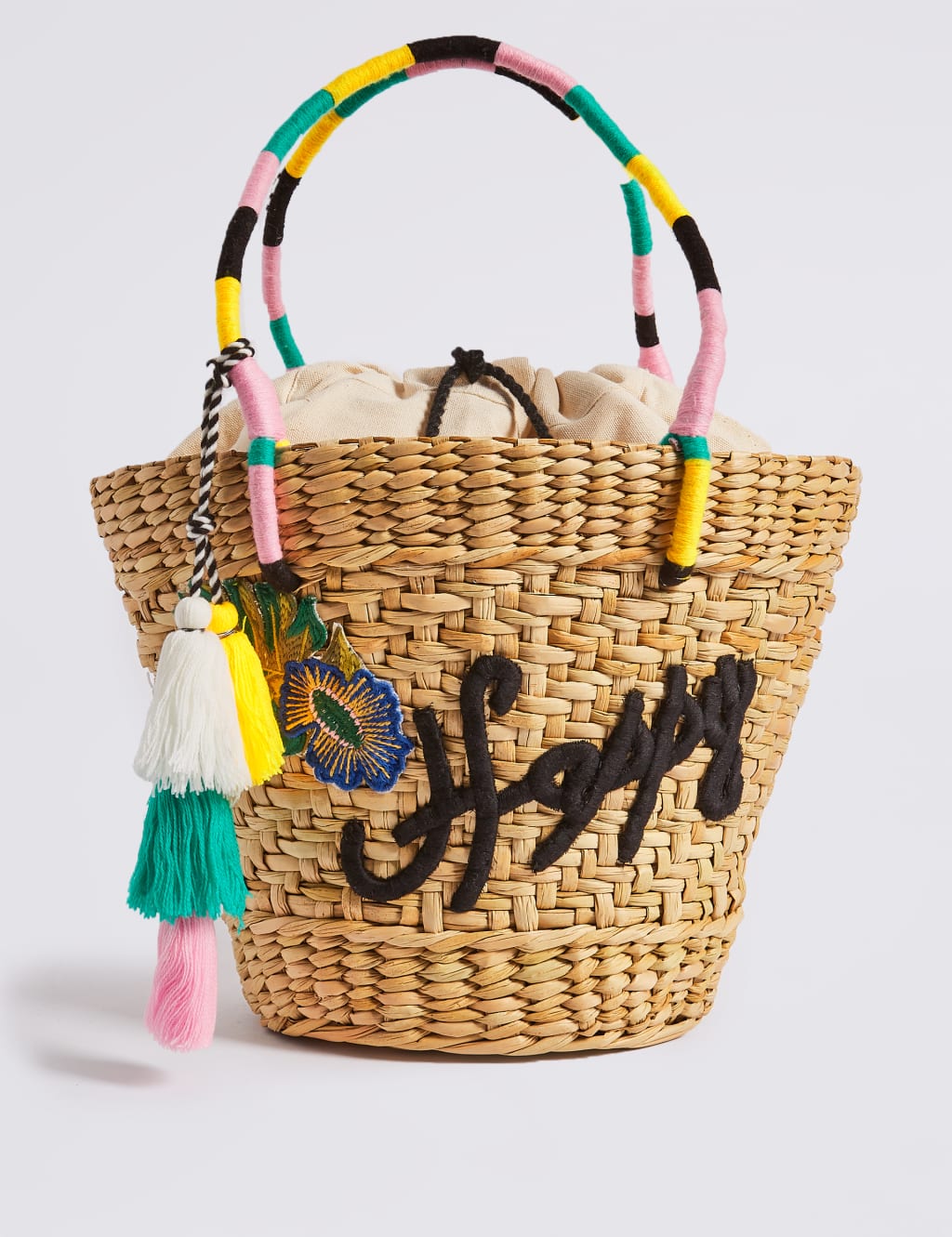 Slogan Straw Basket Shopper Bag M S Collection M S