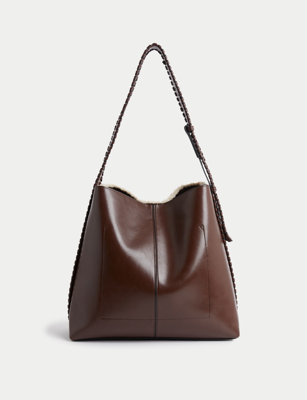 Faux Leather Borg Braided Handle Shoulder Bag