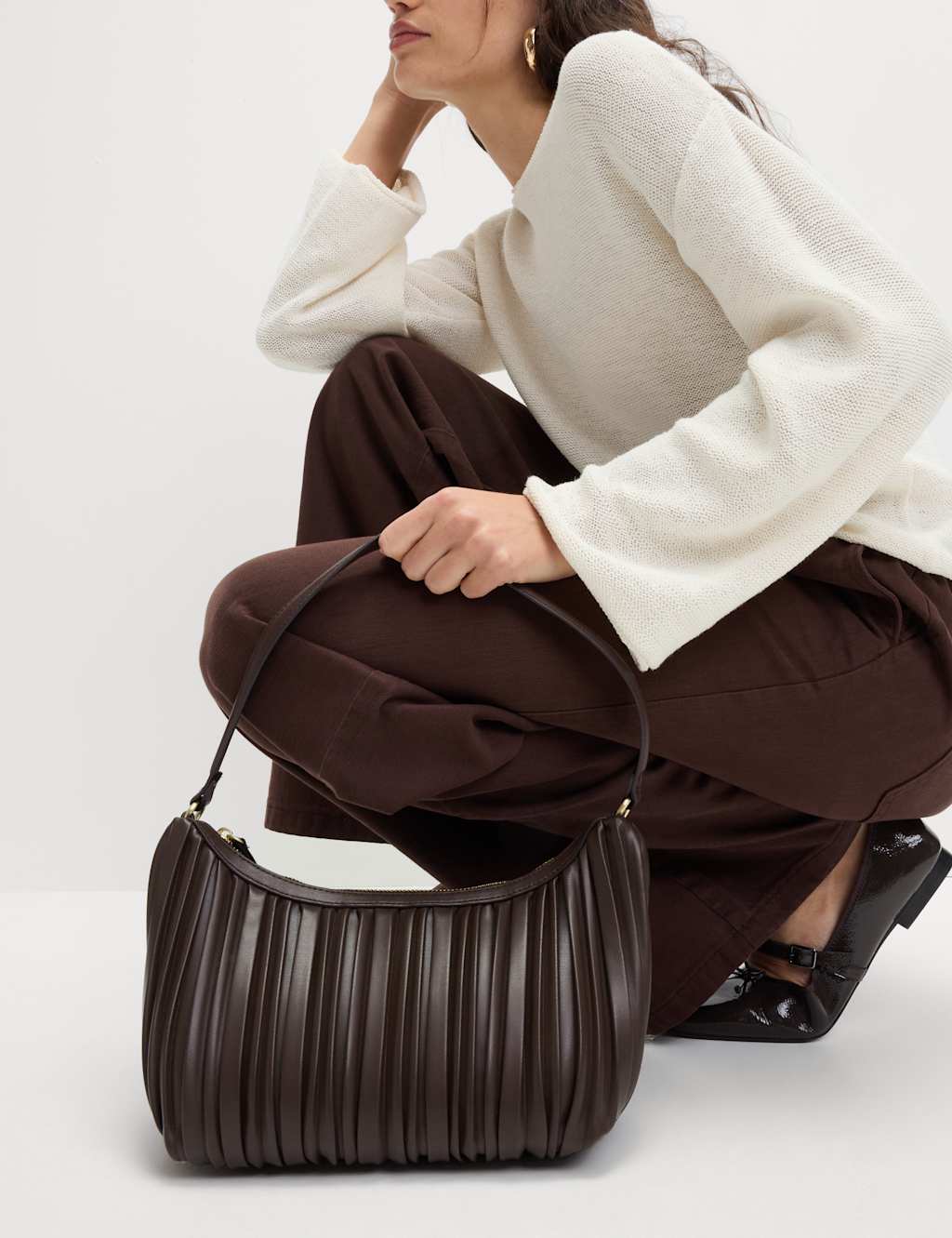 Faux Leather Pleated Shoulder Bag 1 of 5