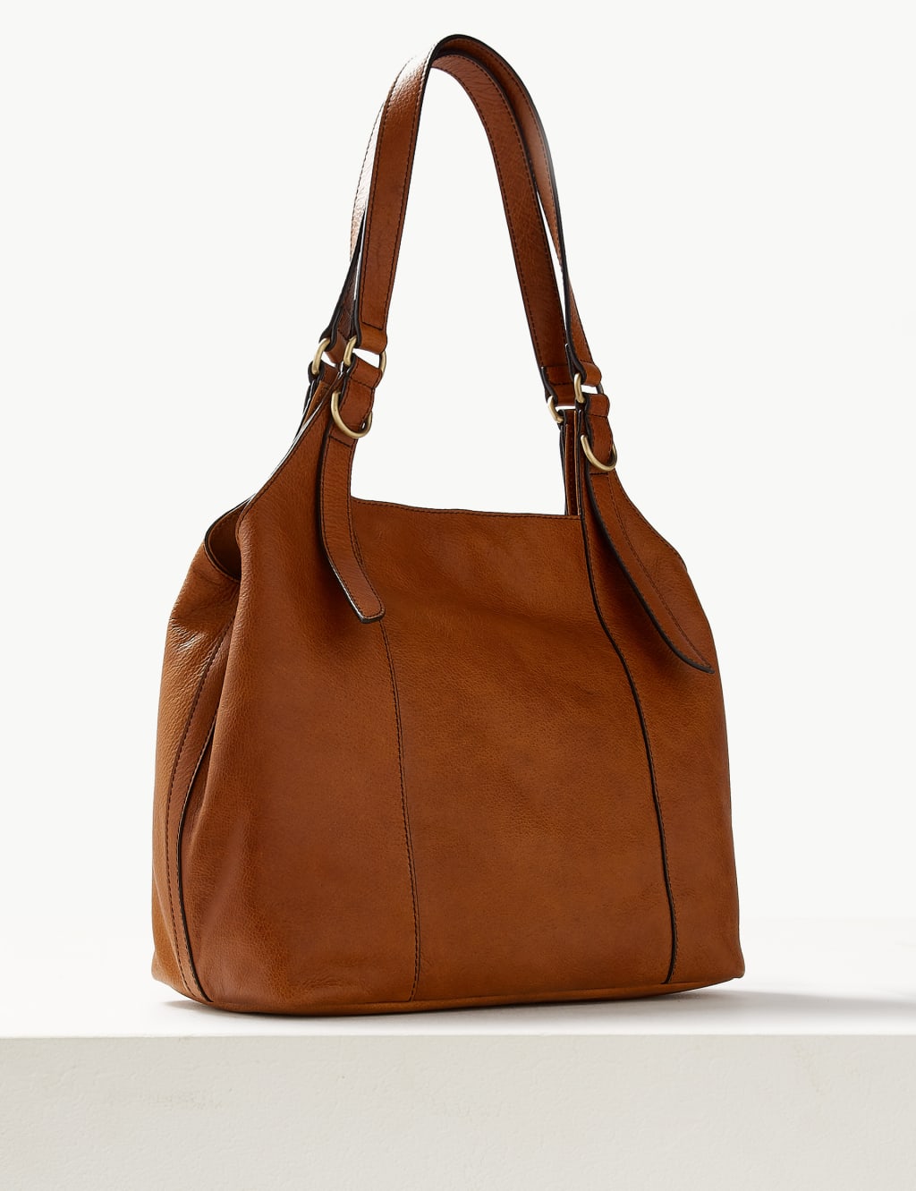 Leather 3 Compartment Hobo Bag M S Collection M S