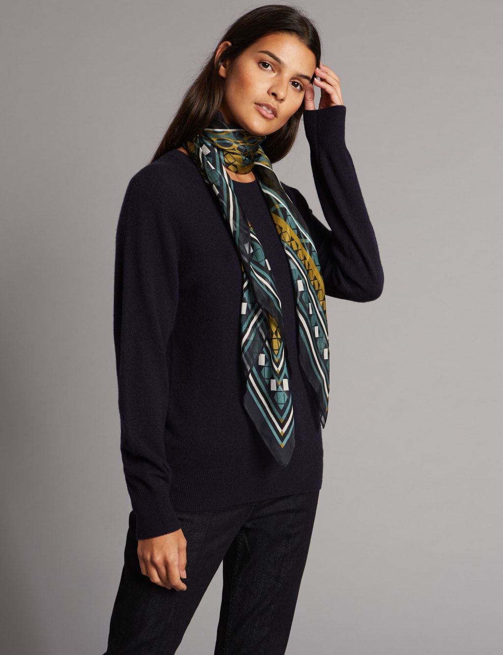 Pure Silk Geometric Print Square Scarf Autograph M S