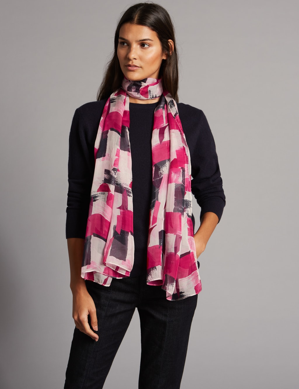 Pure Silk Brushstroke Print Scarf Autograph M S