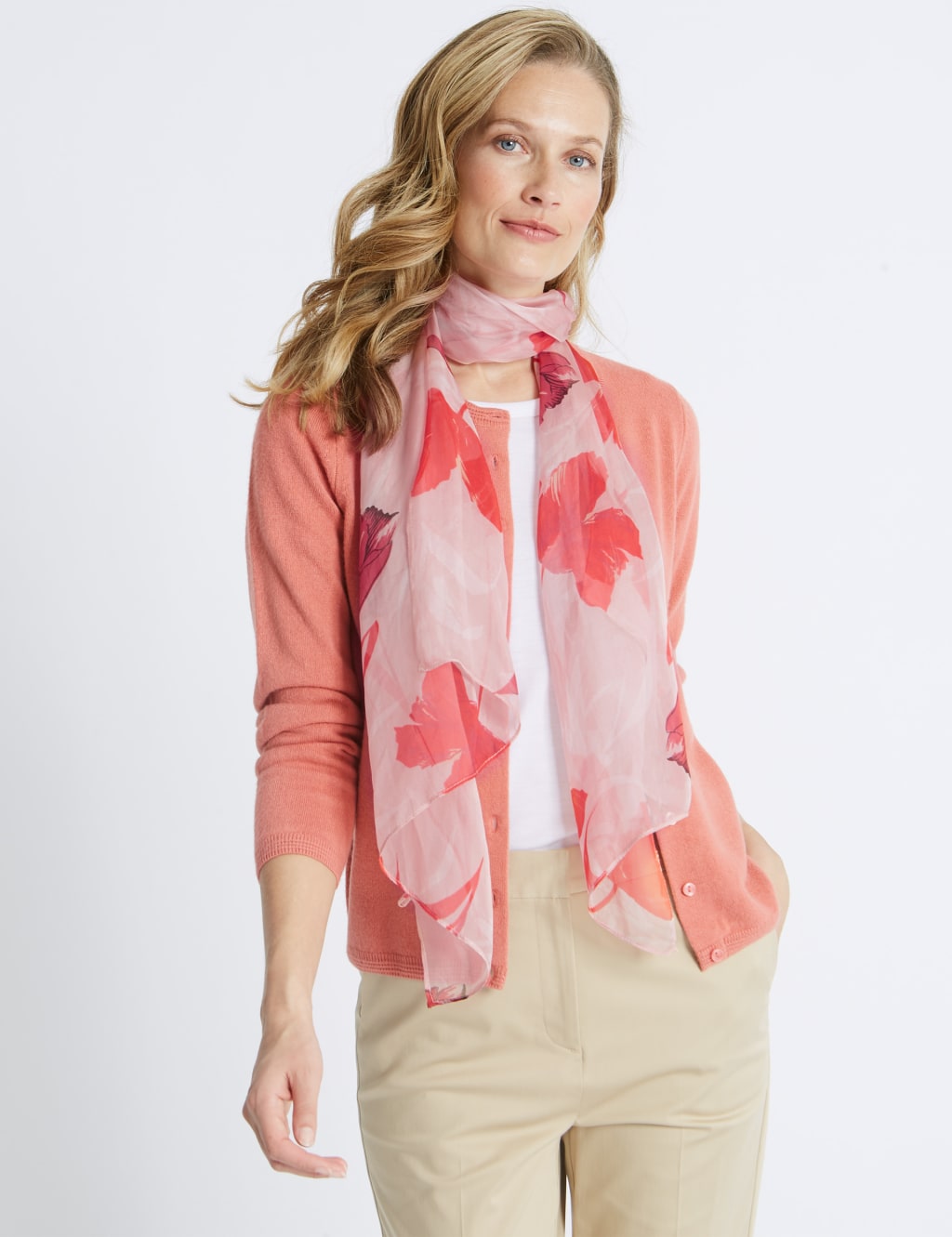 Pure Silk Floral Print Scarf M S Collection M S
